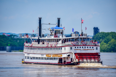 Louisville KY USA - May 10 2017: Paddlewheel steamboat Belle of Louisville underway on the Ohio River